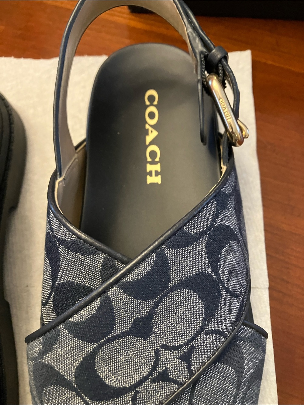COACH.Navy Signature Canvas Crisscross Slingback Sandals with Box. Size 7 Worn 1 - Picture 7 of 16